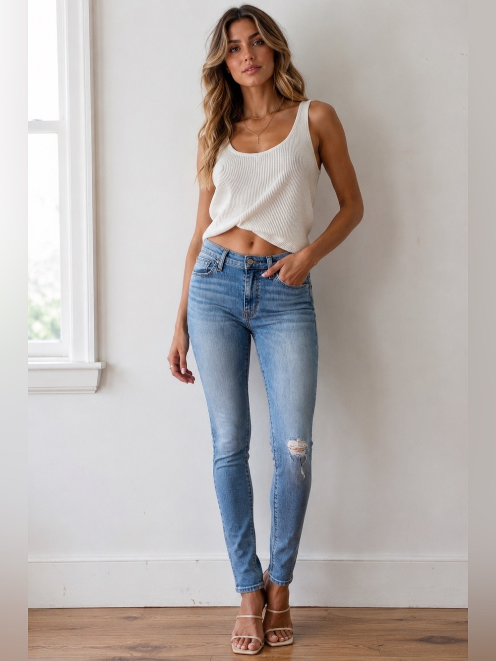 Hudson Jeans Women’s Mid Rise Skinny Distressed Jean Sz 26 Light Wash Stretch